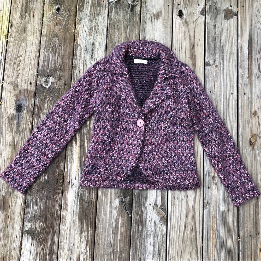 Susan Bristol fuzzy purple sweater blazer